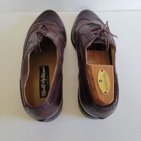 Stamati Mastroianni Shoes Men's 9M Burgundy Maroon Hand Made Italy Wingtips - Picture 9 of 16